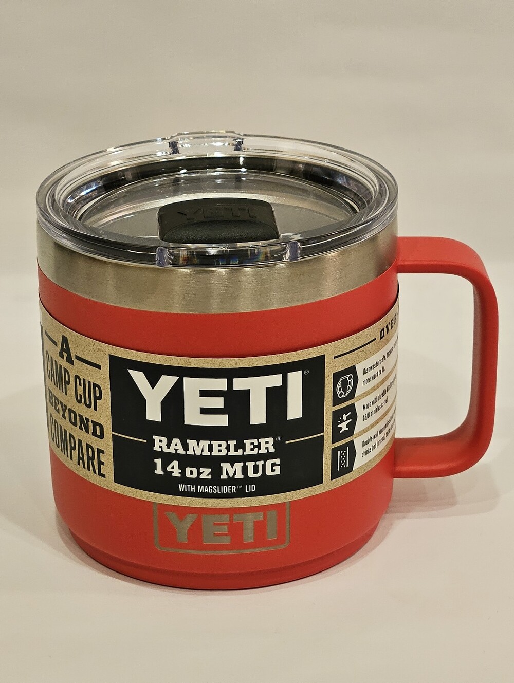 YETI Rambler 14 oz Mug,  Rescue RED *RETIRED*  Stainless Steel, MagSlider Lid